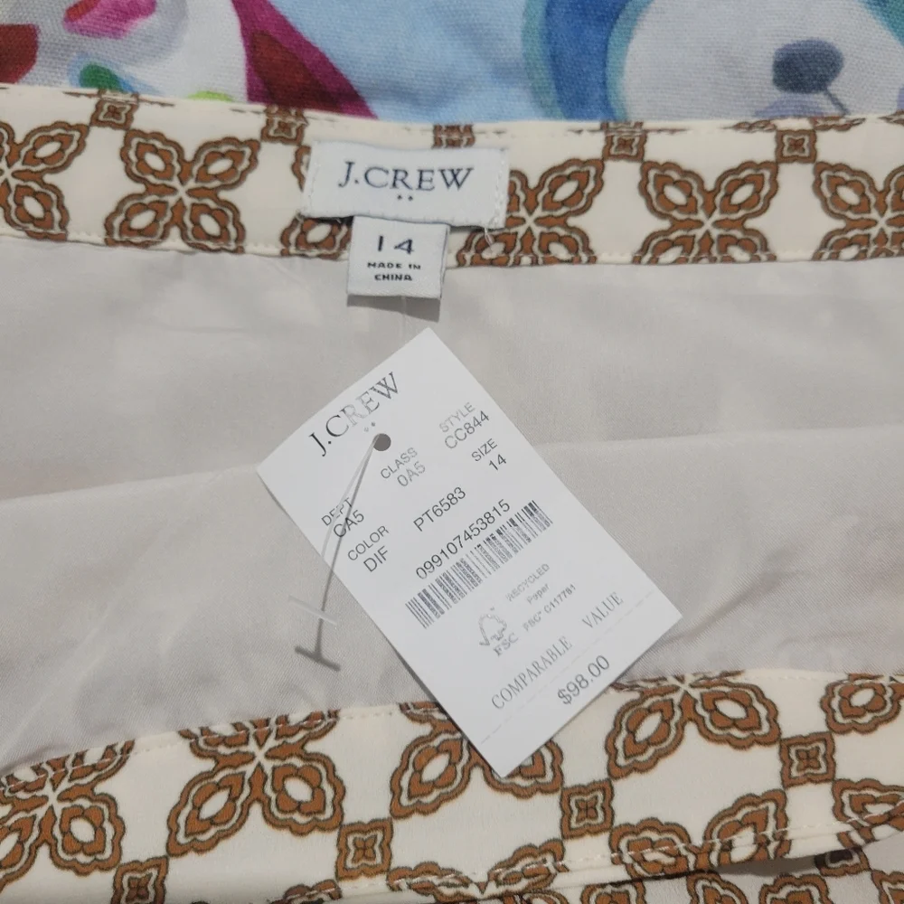 J Crew Factory Accordion Pleated Mini Skirt Brown Cream CC845 Size 14